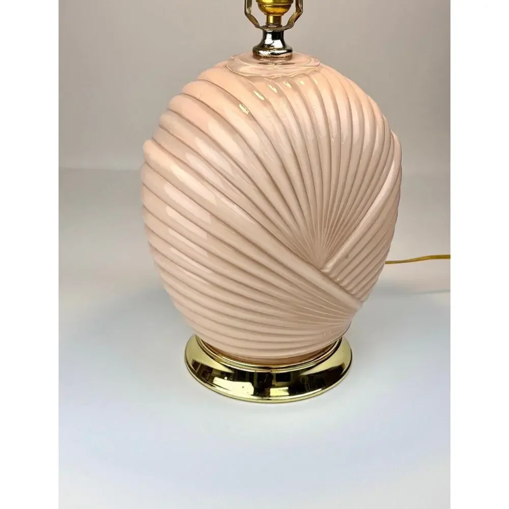 Vintage Art Deco Revival Post Modern 80s Pink Glass Cased Shell Table Lamp Works